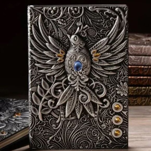 Silver Tone Phoenix Bird 3D Jeweled Diary Notebook - Picture 1 of 6